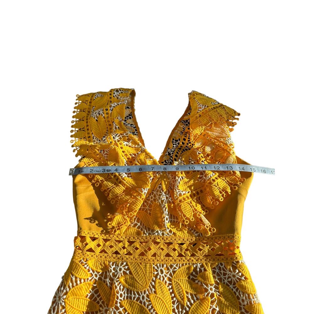 Aijek Yellow Marianna Eyelet Party Lace Embroidered Ruffle Mini Dress Size 2 - Picture 8 of 11